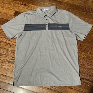 TRAVIS MATHEW gray/ blue striped polo size XL